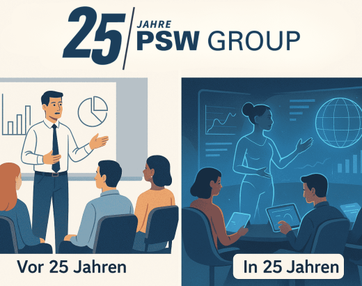 Jubiläum der PSW-GROUP 25 Jahre, mit festlichen Elementen und Teilnehmern Diskussion über die Zukunft der Weiterbildung.