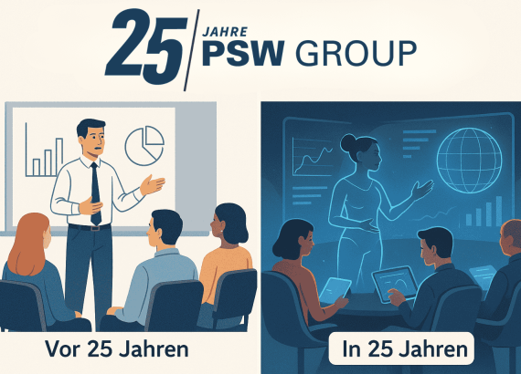 Jubiläum der PSW-GROUP 25 Jahre, mit festlichen Elementen und Teilnehmern Diskussion über die Zukunft der Weiterbildung.