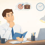 Ein Mann der an seine Weiterbildung IT-Sicherheit denkt und an einem Schreibtisch sitzt.