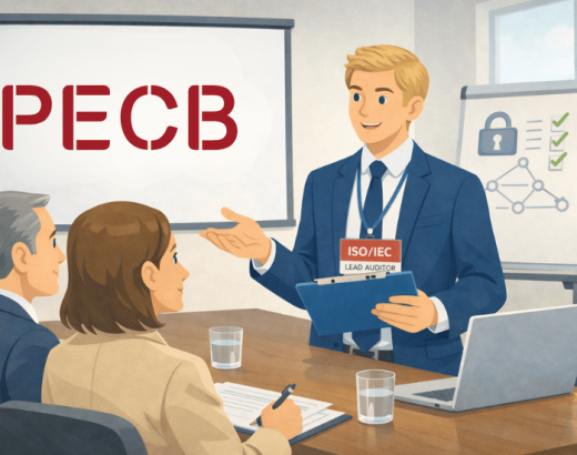 Ein PECB ISO/IEC 27001 Lead Auditor führt in einem Büro ein Audit durch