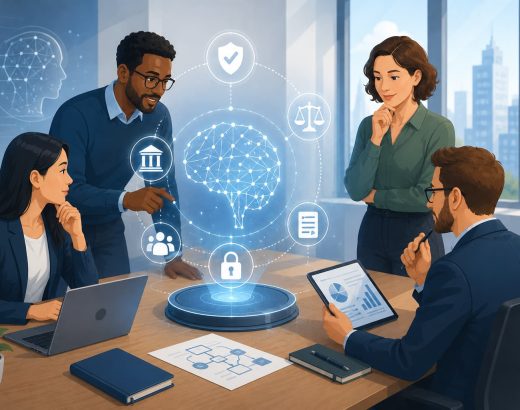 ISO/IEC 42001 gewinnt an Bedeutung, ein Team diskutiert die interne Umsetzung