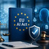 Grafische Darstellung eines Gesetzbuches, dass den EU AI Act darstellt.