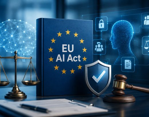 Grafische Darstellung eines Gesetzbuches, dass den EU AI Act darstellt.
