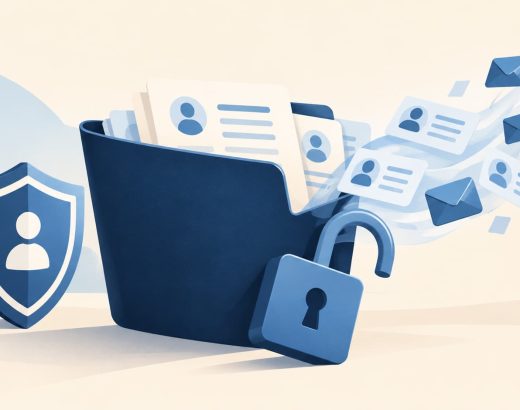 Offene Akte, entweichende Personendaten als Symbol für Datenschutzverletzung