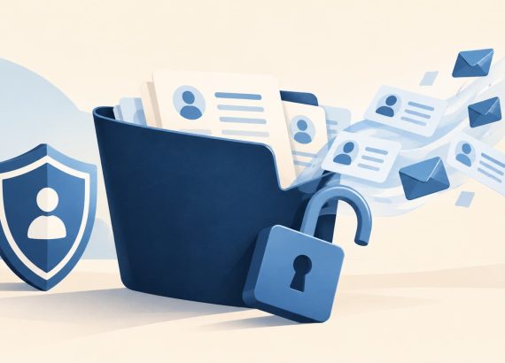 Offene Akte, entweichende Personendaten als Symbol für Datenschutzverletzung
