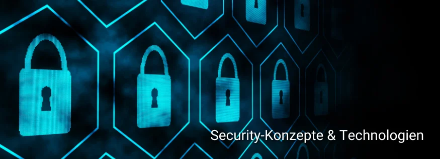 Digitale blaue Vorhängeschlösser in hexagonaler Struktur – symbolisieren Schutzmechanismen und stehen für Schulungen zu Security-Konzepten & Technologien.