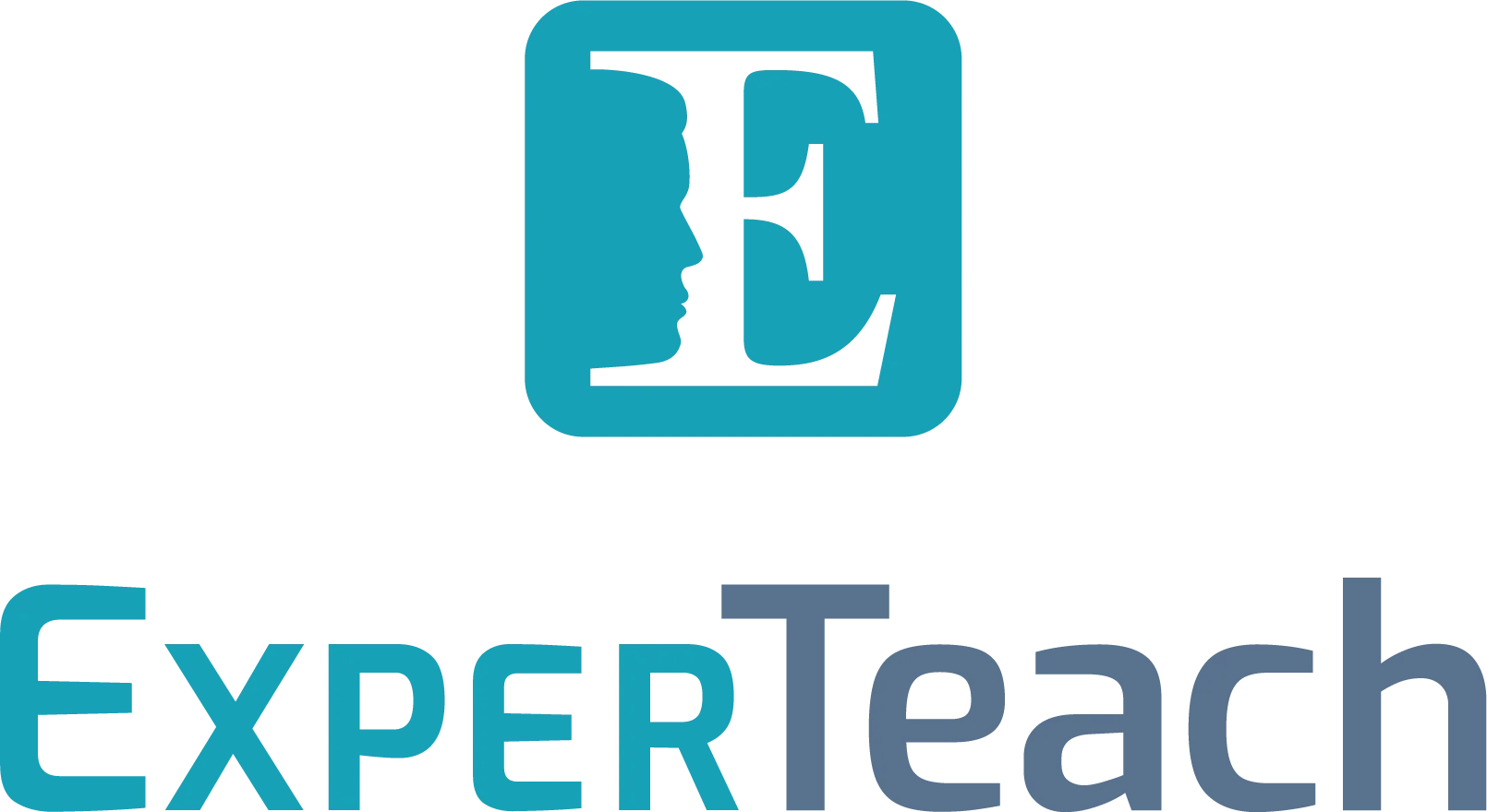 Logo des Partners ExperTeach mit stilisiertem „E“ in blauem Quadrat, kombiniert mit Schriftzug „ExperTeach“ in Farbverlauf von Türkis zu Dunkelblau.